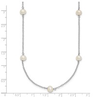 Sterling Silver Rhodium-plated 5-6mm White Near-Round Freshwater Cultured Pearl 9-Station Necklace, 18" view 5