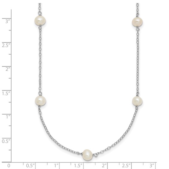 Sterling Silver Rhodium-plated 5-6mm White Near-Round Freshwater Cultured Pearl 8-Station 16 inch Necklace