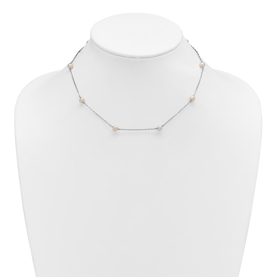 Sterling Silver Rhodium-plated 5-6mm White Near-Round Freshwater Cultured Pearl 8-Station 16 inch Necklace