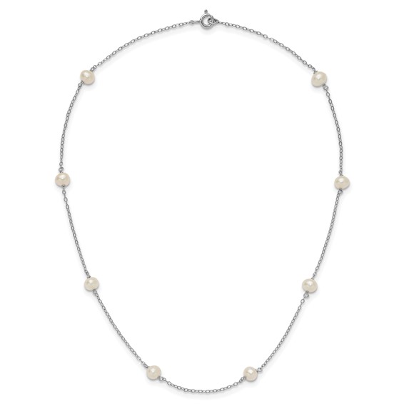 Sterling Silver Rhodium-plated 5-6mm White Near-Round Freshwater Cultured Pearl 8-Station 16 inch Necklace