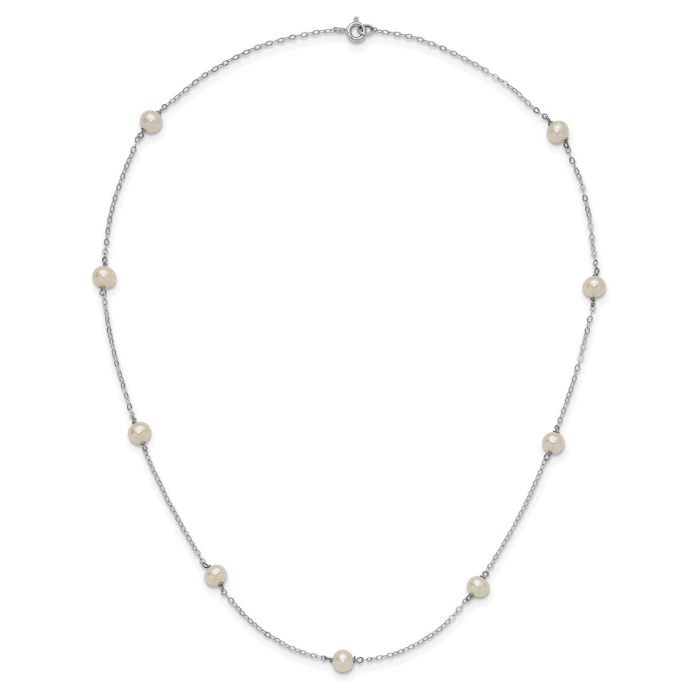 Sterling Silver Rhodium-plated 5-6mm White Near-Round Freshwater Cultured Pearl 9-Station 18 inch Necklace (QH5005-18)