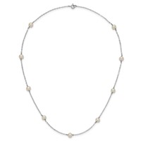 Sterling Silver Rhodium-plated 5-6mm White Near-Round Freshwater Cultured Pearl 9-Station Necklace, 18" view 4