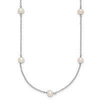 Sterling Silver Rhodium-plated 5-6mm White Near-Round Freshwater Cultured Pearl 9-Station Necklace, 18" view 1