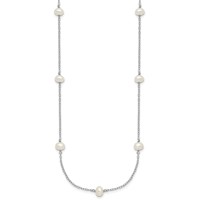 Sterling Silver Rhodium-plated 4-5mm White Near-Round Freshwater Cultured Pearl 9-Station Necklace, 18" view 2