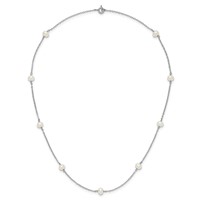 Sterling Silver Rhodium-plated 4-5mm White Near-Round Freshwater Cultured Pearl 9-Station Necklace, 18" view 4