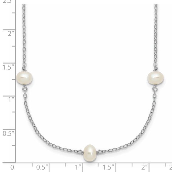 Sterling Silver Rhodium-plated 4-5mm White Near-Round Freshwater Cultured Pearl 9-Station 18 inch Necklace
