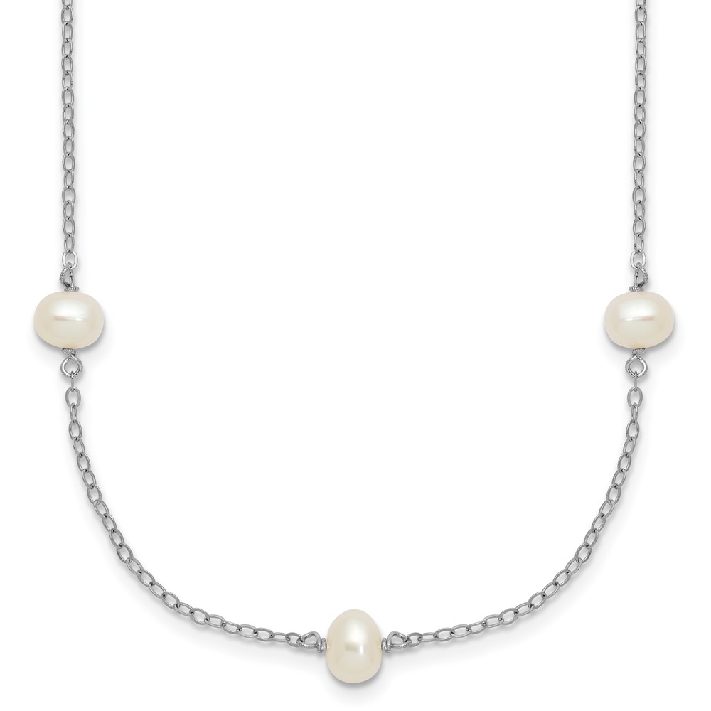 Sterling Silver Rhodium-plated 4-5mm White Near-Round Freshwater Cultured Pearl 9-Station 18 inch Necklace (QH5007-18)
