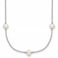 Sterling Silver Rhodium-plated 4-5mm White Near-Round Freshwater Cultured Pearl 9-Station Necklace, 18" view 1
