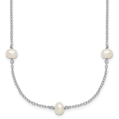 Sterling Silver Rhodium-plated 4-5mm White Near-Round Freshwater Cultured Pearl 9-Station Necklace, 18"