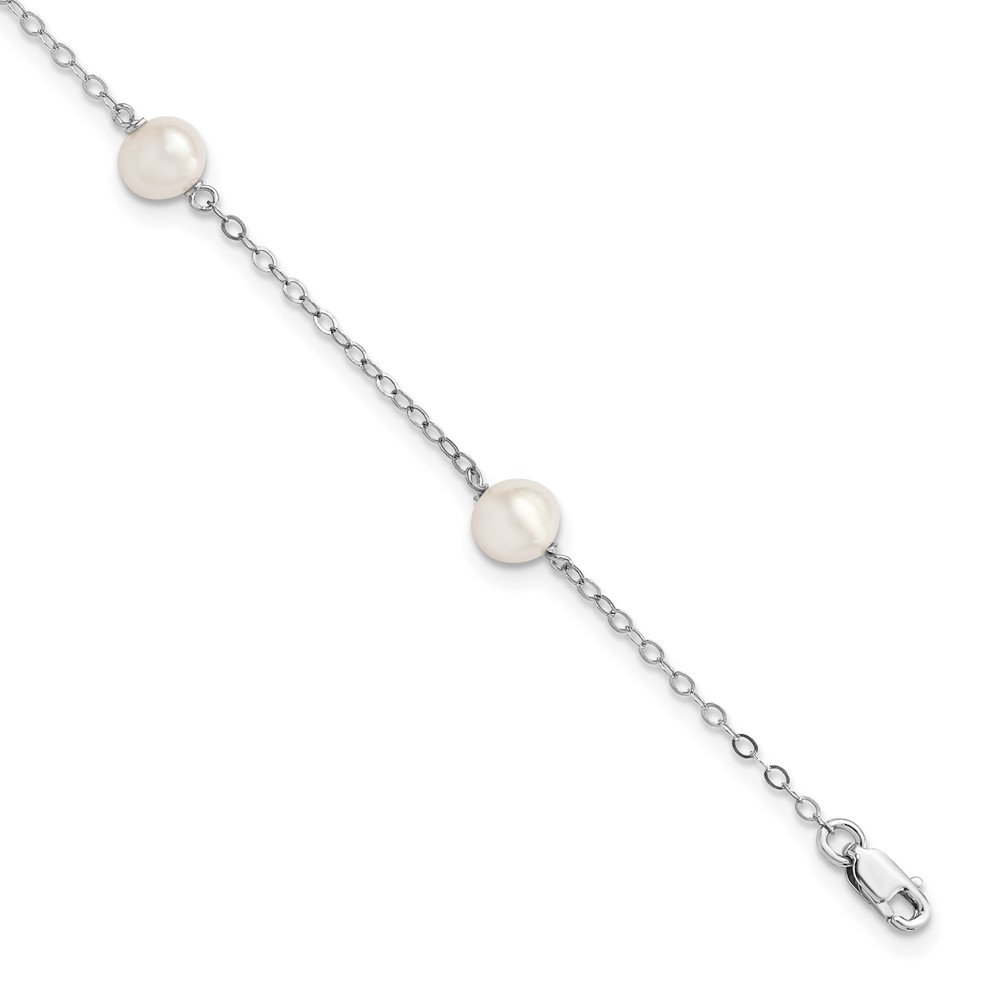 Sterling Silver Rhodium-plated 5-6mm White Freshwater Cultured Pearl 3-Stations 5.5 inch with 1 inch Extension Bracelet (QH5011-5.5)