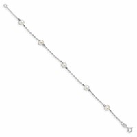 Sterling Silver Rhodium-plated 5-6mm White Round Freshwater Cultured Pearl 5-Station Bracelet, 7" view 2