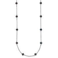 Sterling Silver Rhodium-plated 4-5mm Black Semi-Round Freshwater Cultured Pearl 14-Station Necklace, 18" view 2