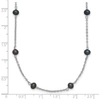Sterling Silver Rhodium-plated 4-5mm Black Semi-Round Freshwater Cultured Pearl 14-Station Necklace, 18" view 5
