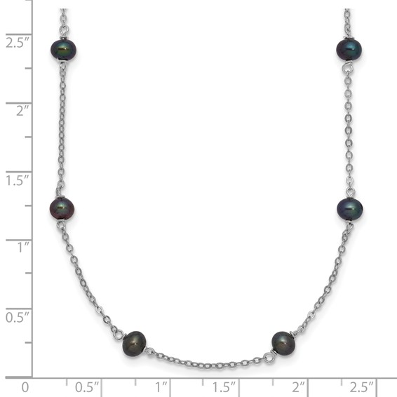 Sterling Silver Rhodium-plated 4-5mm Black Semi-Round Freshwater Cultured Pearl 8-Station 16 inch Necklace