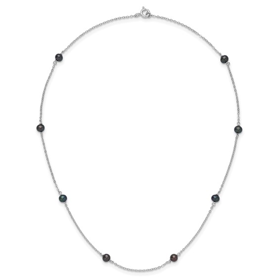 Sterling Silver Rhodium-plated 4-5mm Black Semi-Round Freshwater Cultured Pearl 8-Station 16 inch Necklace