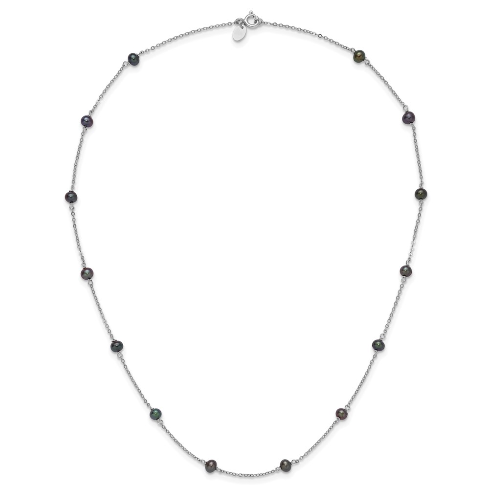 Sterling Silver Rhodium-plated 4-5mm Black Semi-Round Freshwater Cultured Pearl 14-Station 18 inch Necklace (QH5019-18)