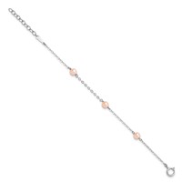 Sterling Silver Rhodium-plated 4-5mm Pink Semi-Round Freshwater Cultured Pearl 3-Station Bracelet with 1 Inch Extension, 5" view 2