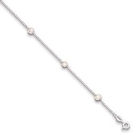 Sterling Silver Rhodium-plated 4-5mm Pink Semi-Round Freshwater Cultured Pearl 3-Station Bracelet with 1 Inch Extension, 5" view 3