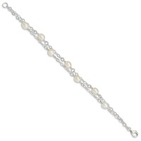 Sterling Silver 6-7mm White Rice Freshwater Cultured Pearl 2-Strand Bracelet, 7.5" view 2