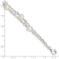 Sterling Silver 6-7mm White Rice Freshwater Cultured Pearl 2-Strand Bracelet, 7.5" view 3