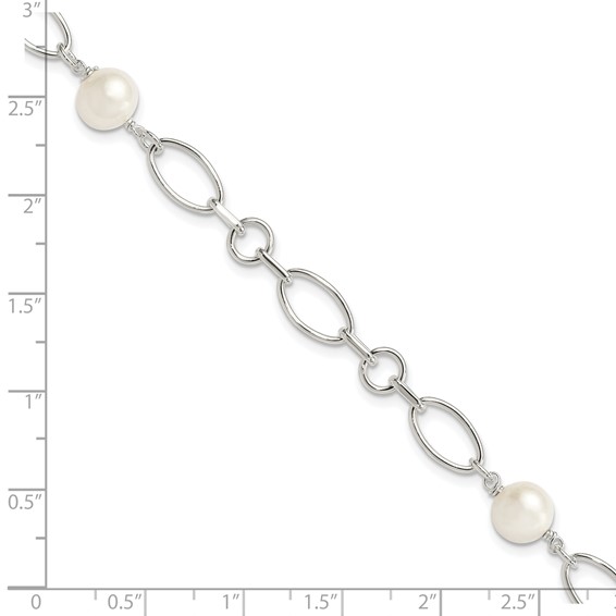 Sterling Silver Polished FW Cultured Pearl Bracelet