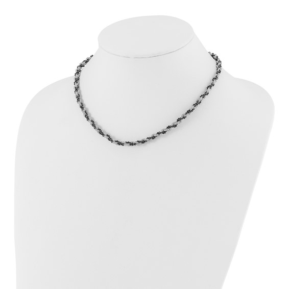 Sterling Silver & Black Rhodium-Plated Mesh and Beaded Necklace