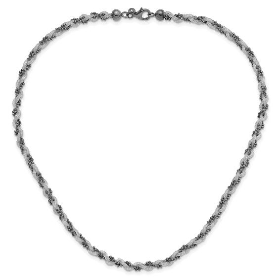 Sterling Silver & Black Rhodium-Plated Mesh and Beaded Necklace