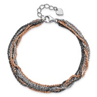 Sterling Silver Ruthenium & Pink-Plated Multistrand Bracelet with Ext, 1" view 3