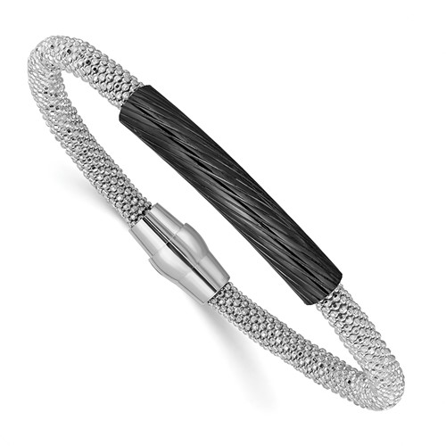 Sterling Silver Ruthenium-plated Bar Mesh Bracelet