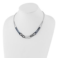 Sterling Silver Rhodium & Blue-plated Chain Link Necklace view 2