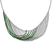 Sterling Silver Rhodium & Green-plated Multi-Strand Necklace with Ext - 2in view 1