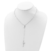 Sterling Silver Polished Beaded Rosary Necklace, 16" view 4