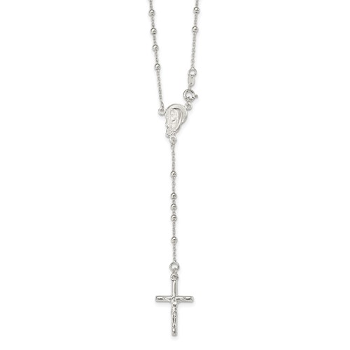 Sterling Silver Beaded Crucifix Rosary Necklace, 24"