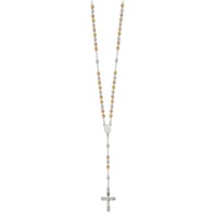 Sterling Silver Rose and Yellow Gold-plated Polished Beaded Rosary Necklace, 18" view 2