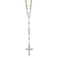 Sterling Silver Rose and Yellow Gold-plated Polished Beaded Rosary Necklace, 18" view 1