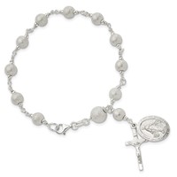 Sterling Silver Polished Laser-cut Rosary Bracelet view 3
