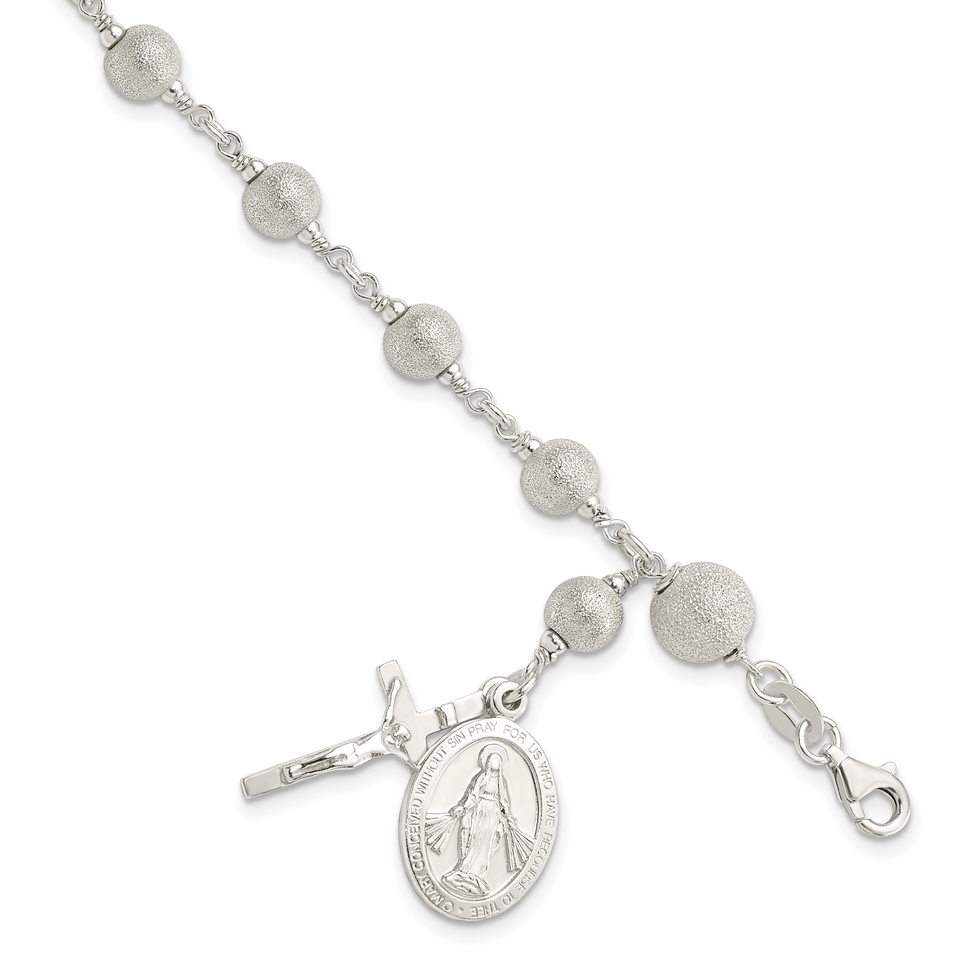 Sterling Silver Polished Laser-cut Rosary Bracelet (QH5137-8.5)