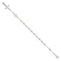 Sterling Silver Polished Beaded Rosary Bracelet, 7.5" view 2