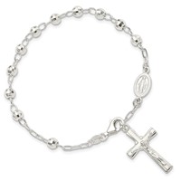 Sterling Silver Polished Beaded Rosary Bracelet, 7.5" view 4