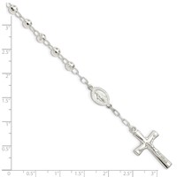 Sterling Silver Polished Beaded Rosary Bracelet, 7.5" view 3