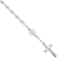 Sterling Silver Polished Beaded Rosary Bracelet, 7.5" view 1