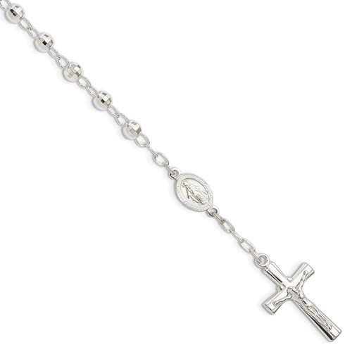 Sterling Silver Polished Beaded Rosary Bracelet, 7.5"