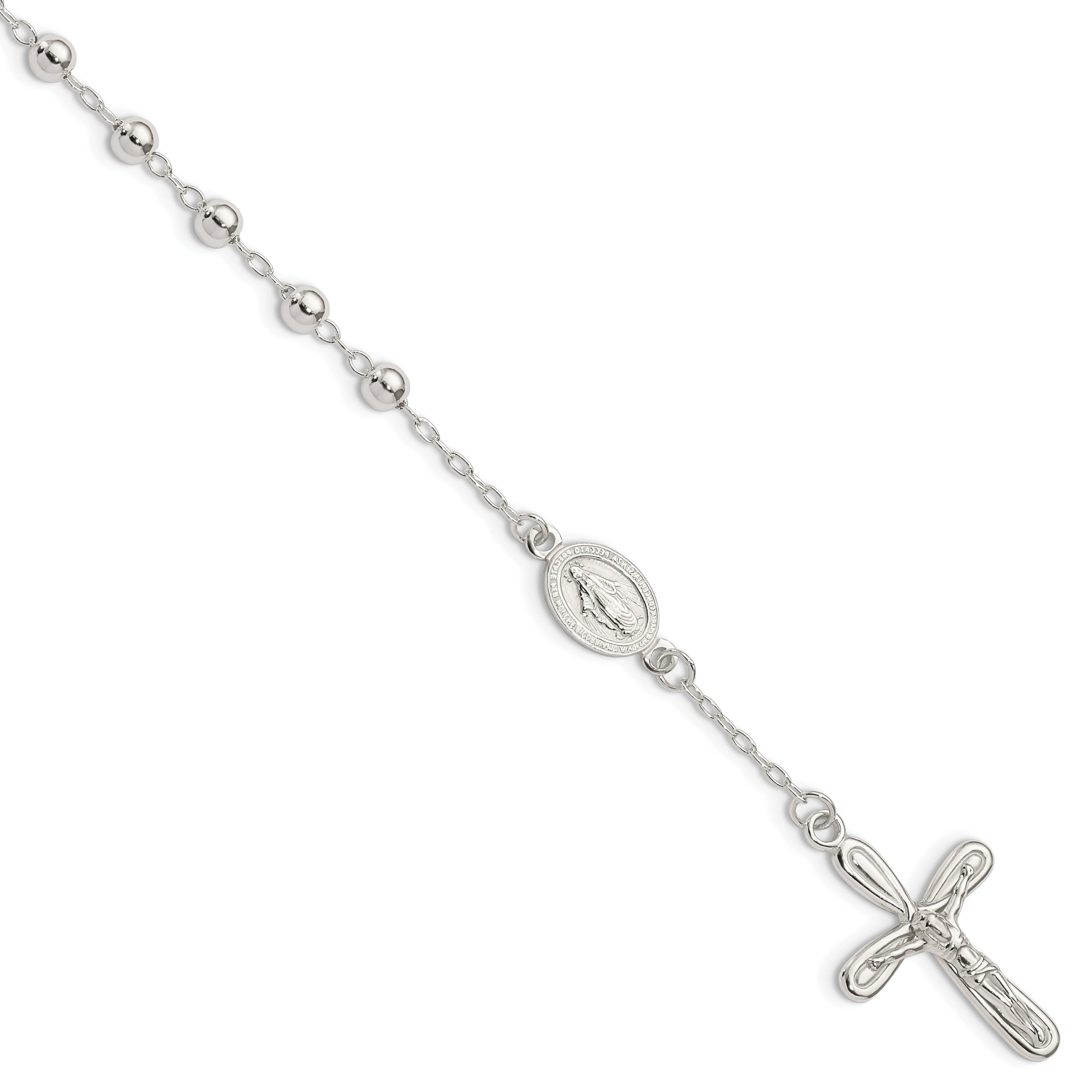 Sterling Silver Polished Beaded Single Decade Rosary 7.5 inch Bracelet (QH5142-7.5)