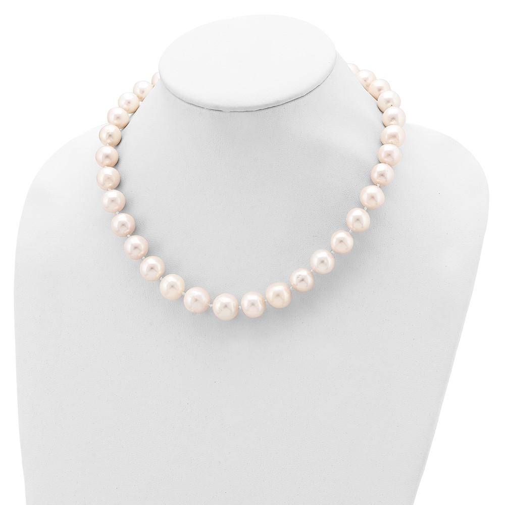 Sterling Silver Rhodium-plated 11-12mm White Near-Round Freshwater Cultured Pearl 20 inch Necklace (QH5151-20)