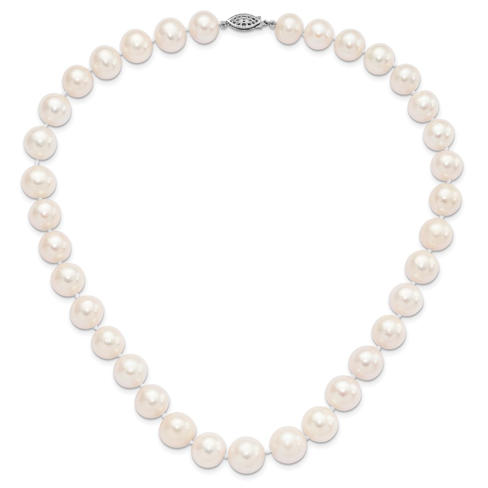 Sterling Silver Rhodium-plated 11-12mm White Near-Round Freshwater Cultured Pearl 20 inch Necklace (QH5151-20)