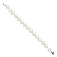 Sterling Silver Rhodium-plated 11-12mm White Near-Round Freshwater Cultured Pearl Bracelet, 7.25" view 2