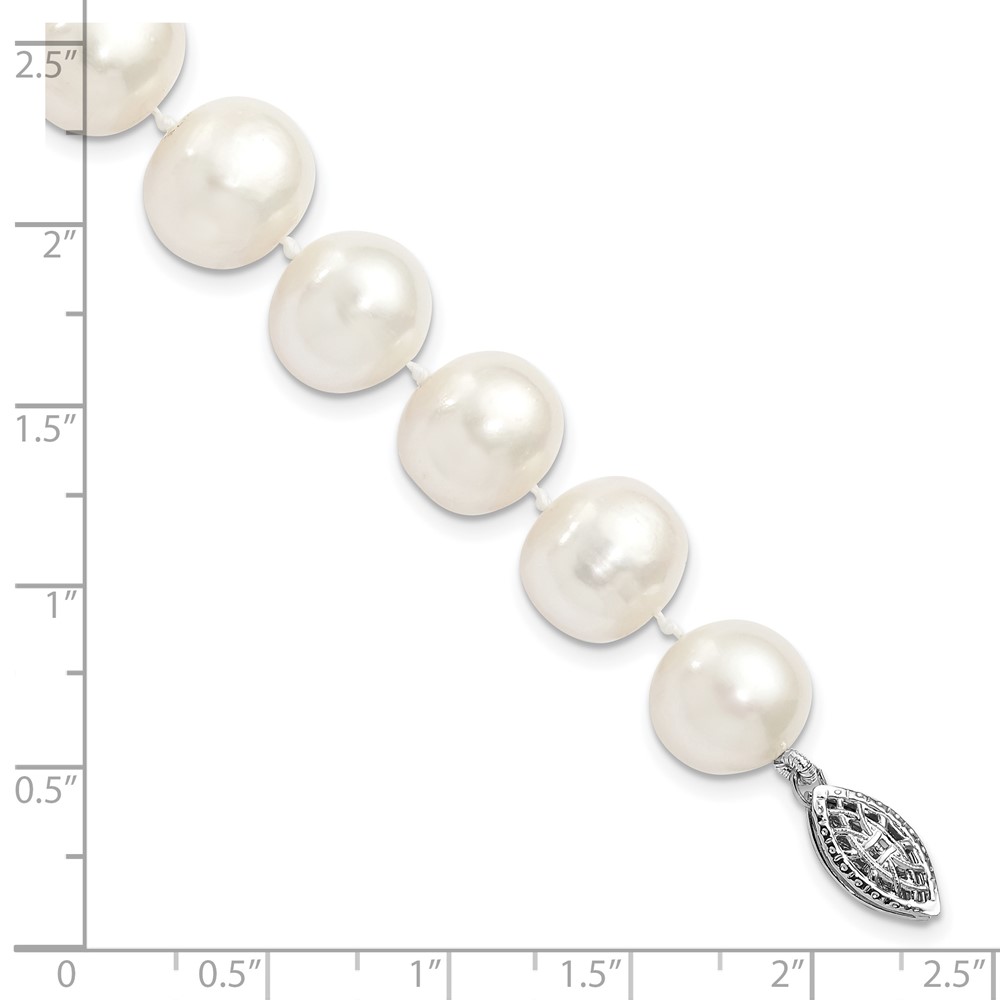 Sterling Silver Rhodium-plated 11-12mm White Near-Round Freshwater Cultured Pearl 7.25 inch Bracelet (QH5151-7.25)