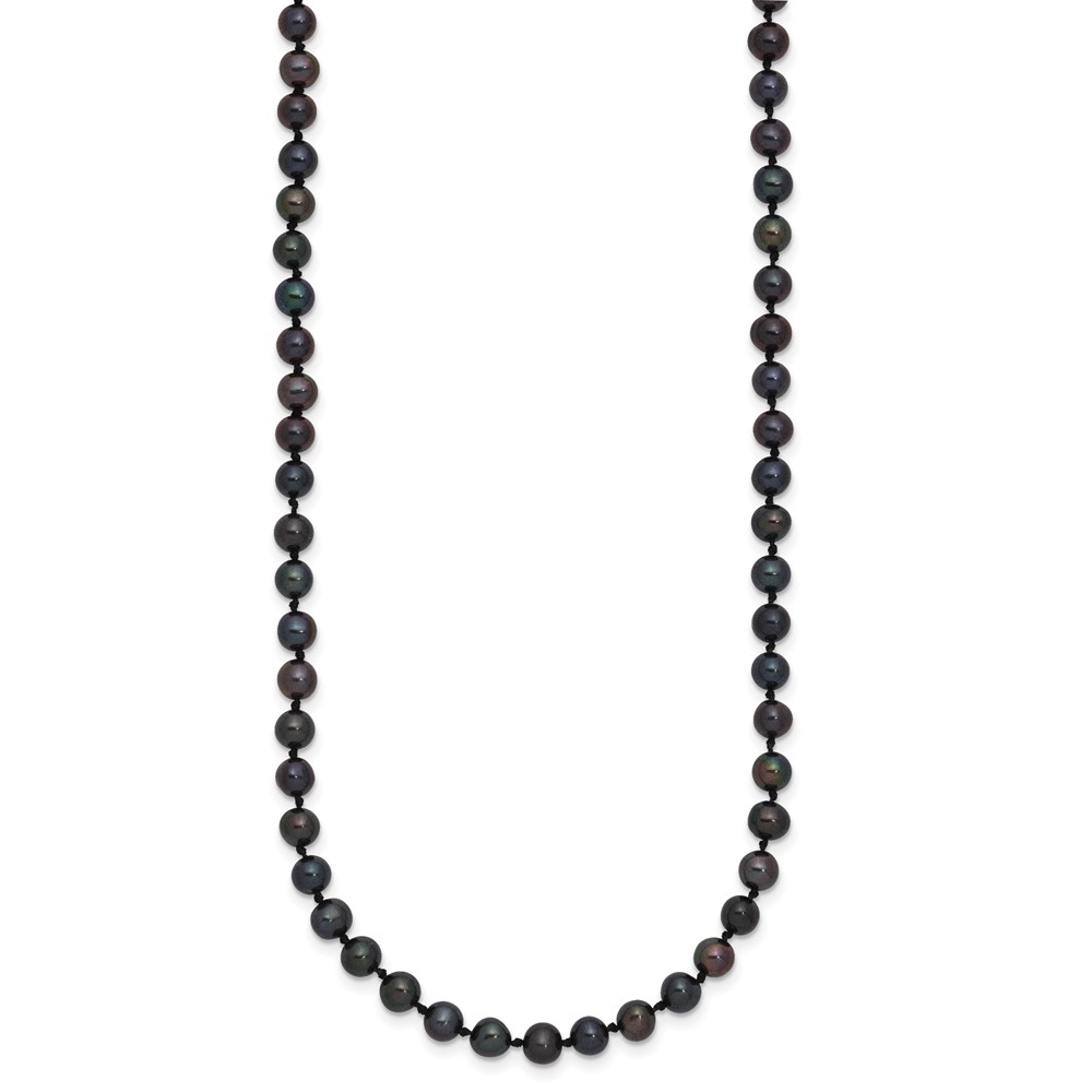 Sterling Silver Rhodium-plated 4-5mm Black Near-Round Freshwater Cultured Pearl 16 inch Necklace (QH5152-16)