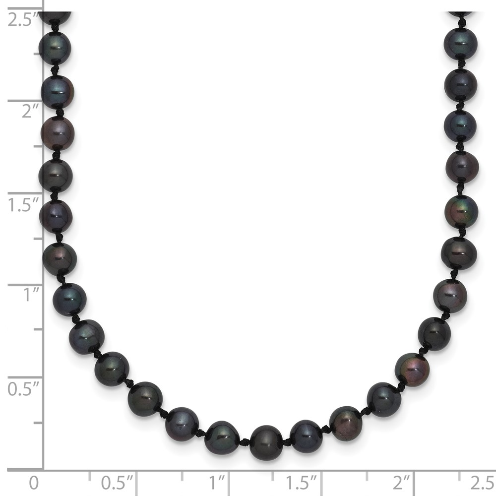 Sterling Silver Rhodium-plated 4-5mm Black Near-Round Freshwater Cultured Pearl 16 inch Necklace (QH5152-16)