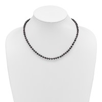 Sterling Silver Rhodium-plated 4-5mm Black Near-Round Freshwater Cultured Pearl Necklace, 16" view 3